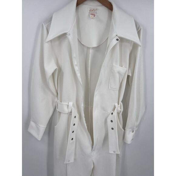 Vintage 70s Le Voy White Disco Leisure Jumpsuit Polyester Retro Groovy - Picture 6 of 15